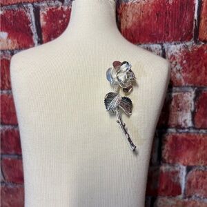 Elegant Silver Rose Brooch Pin.